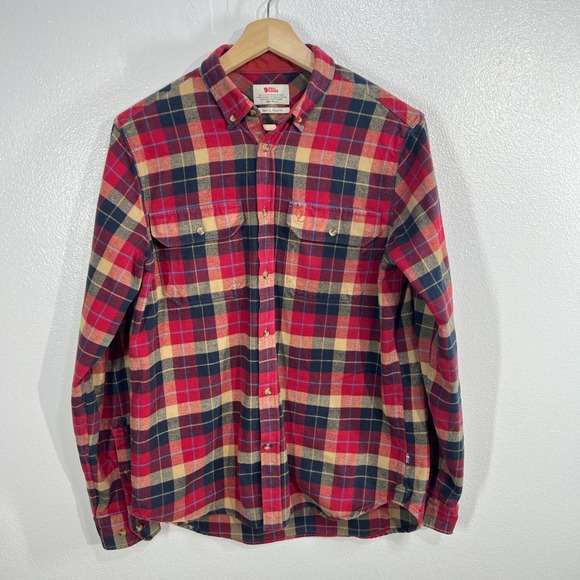 Fjallraven Singi Heavy Flannel Shirt Mens Large Red Plaid Regular Fit Outdoor - Picture 2 of 11